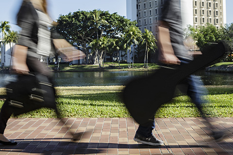 Music business students on their way to class 